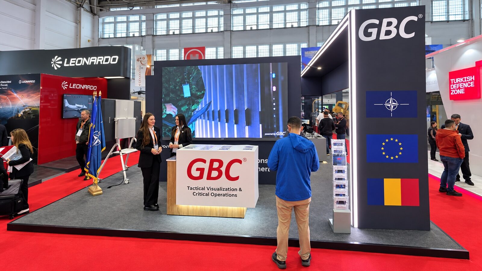 Stand expozitional in prima zi de targ, cu vizitatori
