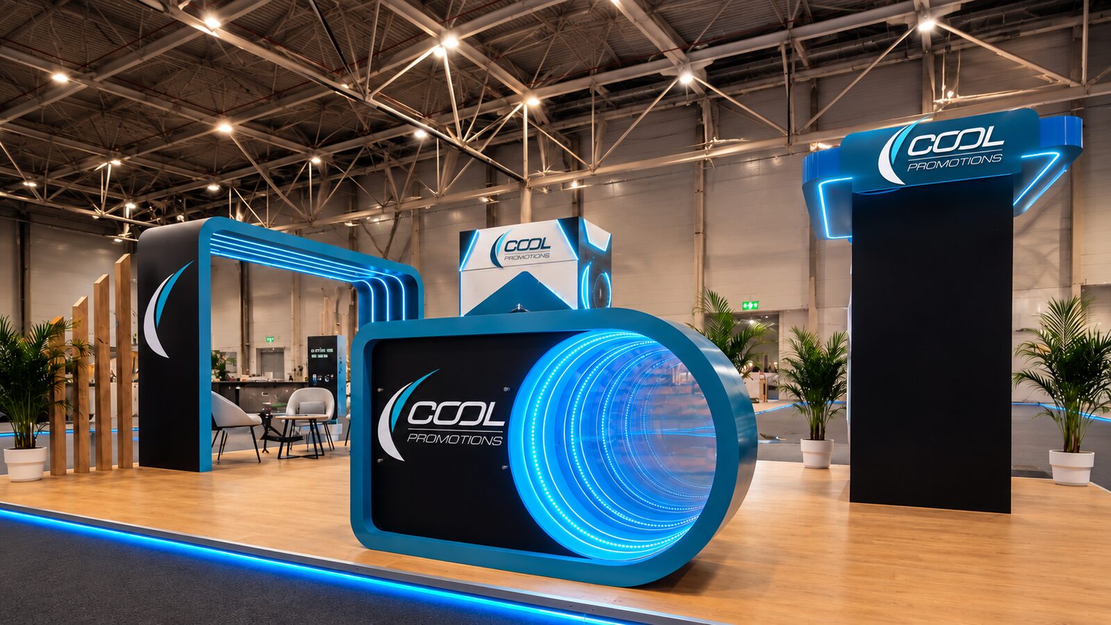 Custom exhibition stand built in the Cool Promotions workshop in Brasov